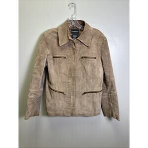 VTG Outbrook Leather Jacket Womens S Brown Suede Zip Up Pockets Y2K Moto
